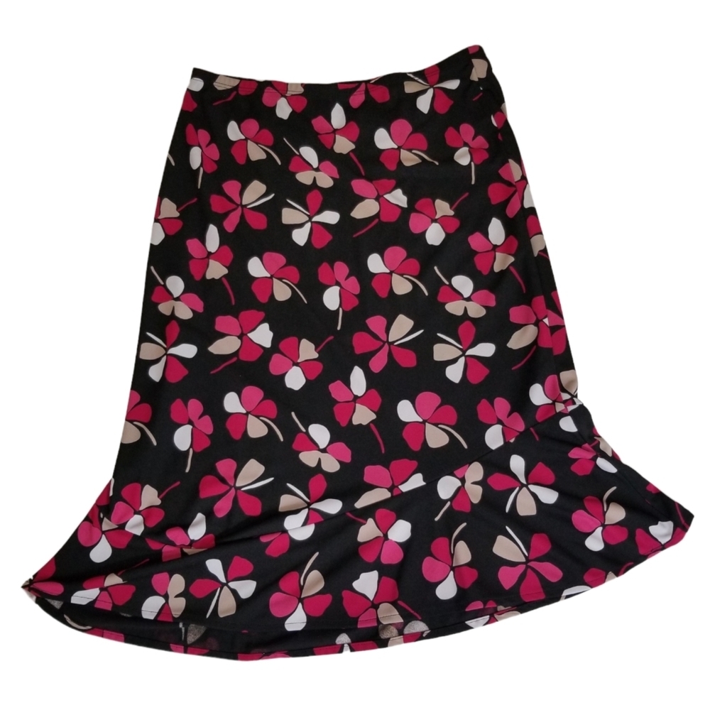 Massimo Black Floral A-Line Skirt with Pink and Cream Flowers Size XS